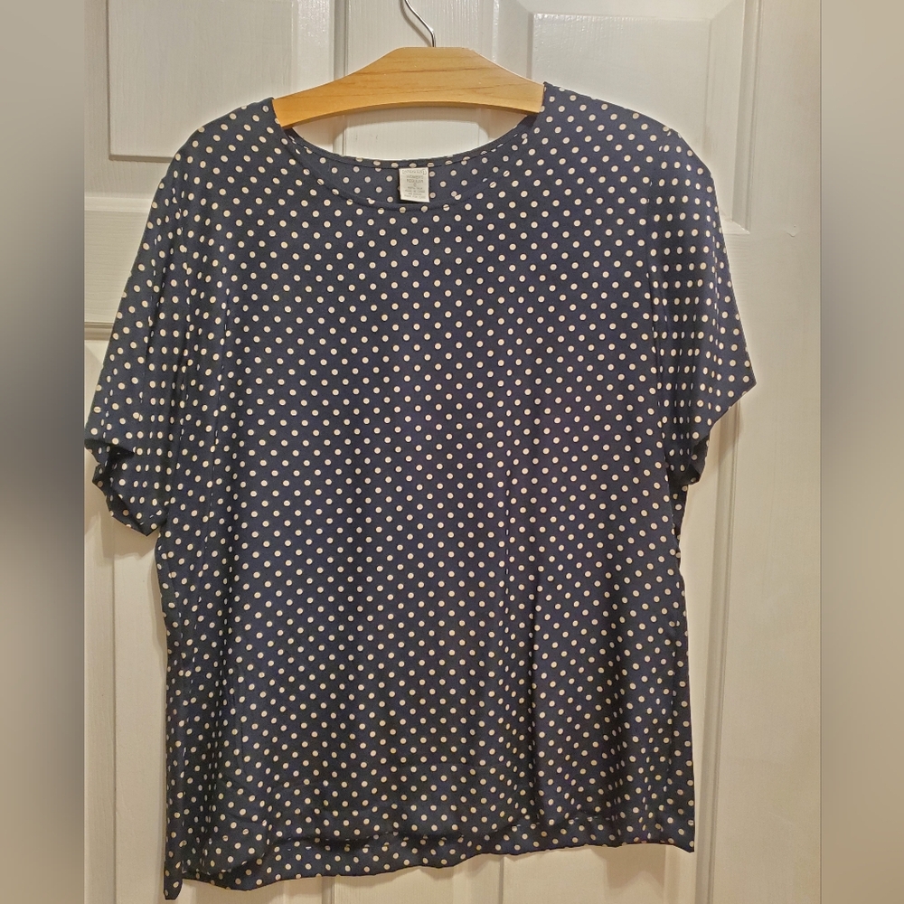 Lands' End 100% Silk Navy Polka Dot Blouse Women's Size 12